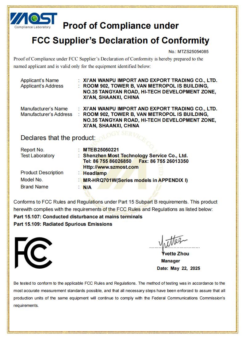 FCC Certificate