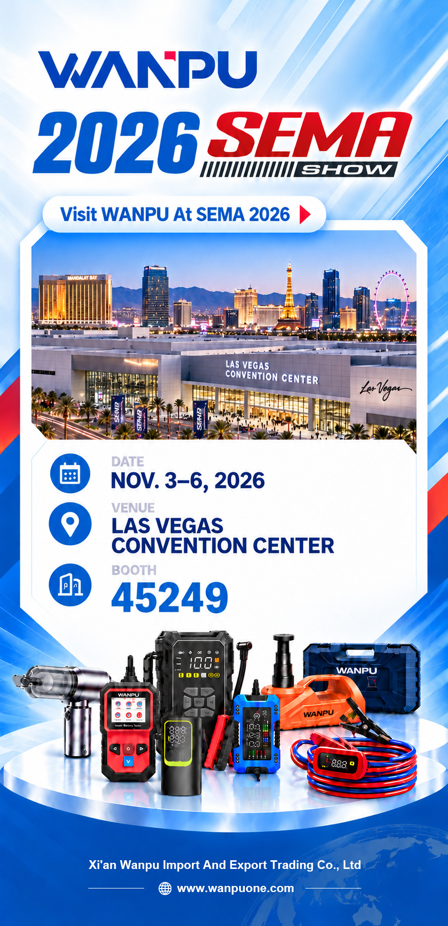 WANPU SEMA Show 2026 Official Invitation — Booth 45249, Las Vegas Convention Center, Nov 3–6